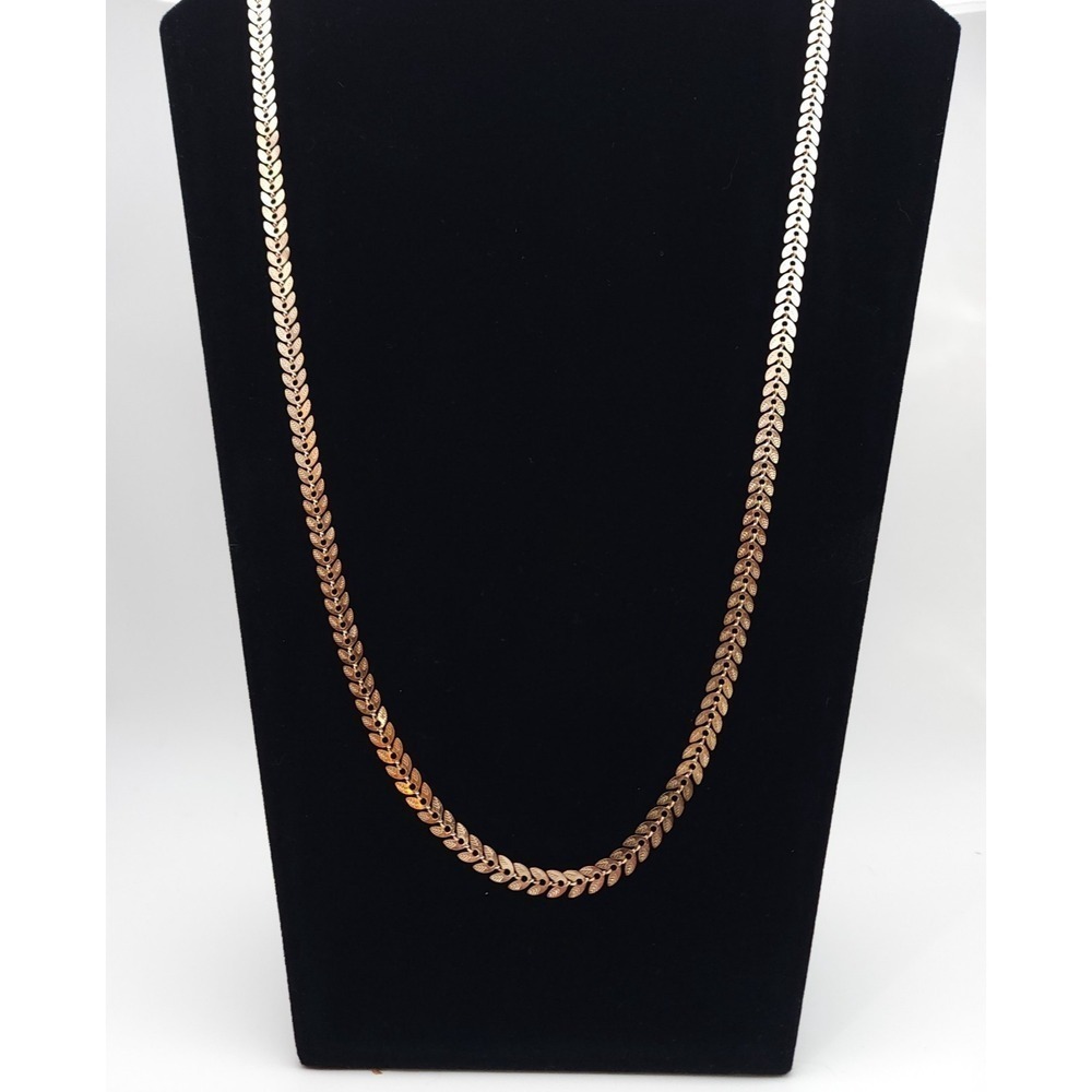 Gold Tone Chevron Leaf Link Necklace 27in Statement Necklace